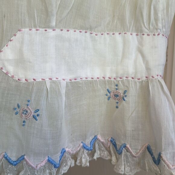 Antique/vintage homemade thin white‎ cotton lawn embroidered short sleeve blouse - Picture 7 of 12